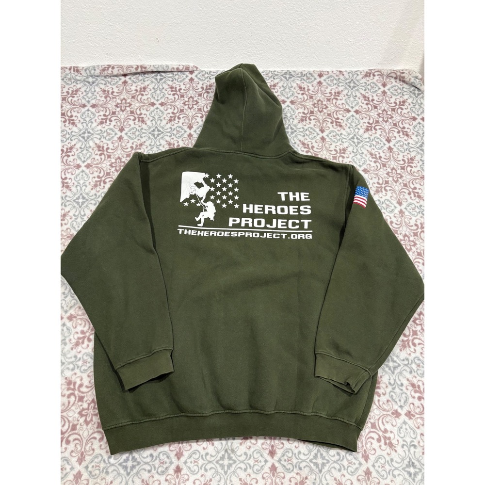 Bayside The Heroes Project Veteran Support Hoodie Olive Green Mens 2XL USA Made